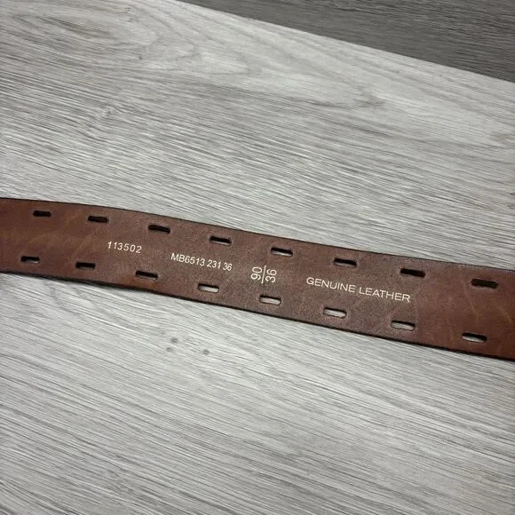VTG Fossil Leather Belt Brown Full Grain Perforated Mens Size 90/36 Double Prong - Picture 7 of 8